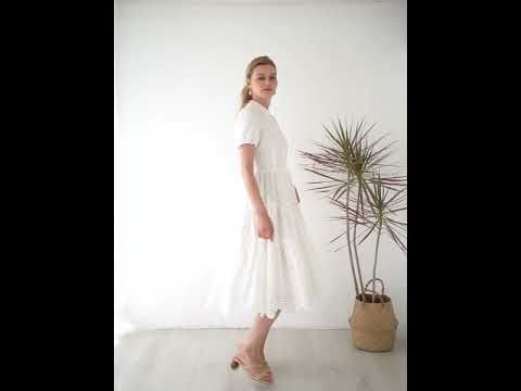 Crochet Collar Embroidered Eyelet Cotton Dress