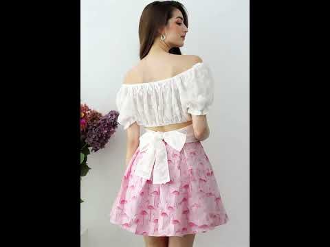 Flamingo Jacquard Box Pleated Mini Skirt