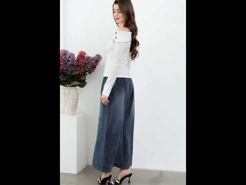 Sleek Proposition Elastic Waist Wide-Leg Jeans in Blue