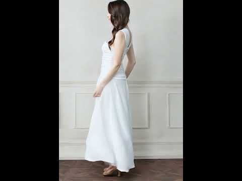 Halter Neck Ruched Asymmetric Maxi Dress in White