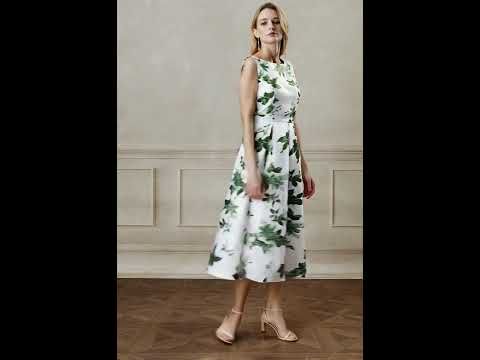 Elegant Nature Green Floral Sleeveless Midi Dress