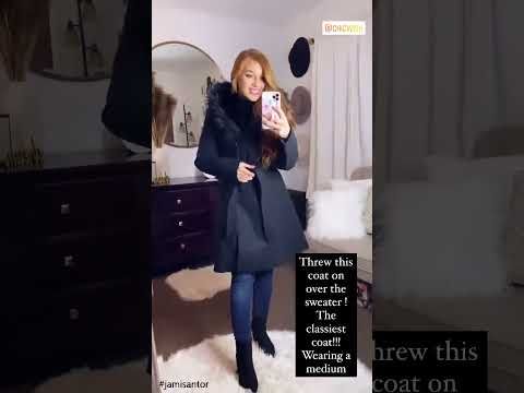 Faux Fur Collar Belted Flare Coat in Black