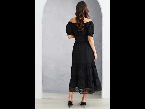 Geometric Lace Maxi Skirt in Black