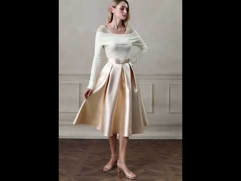 Luxurious Night Bowknot Pleated Midi Skirt in Champagne