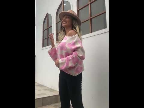 Cuteness Flowers Boxy Round Neck Knit Sweater in Nude Pink