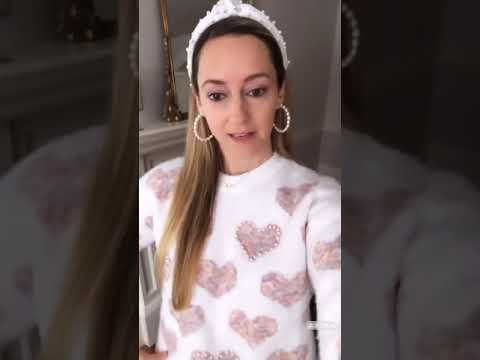 Fuzzy Pink Heart Pearl Trim Knit Sweater