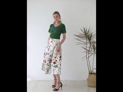 Multi Floral Print Embossed Midi Skirt