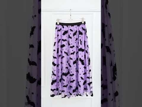 Velvet Bats Mesh Tulle Midi Skirt in Black Halloween Costumes
