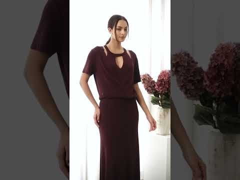 Halter Neck Cutout Wrap Knit Twinset Dress in Plum