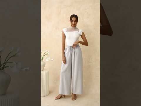 Simplicity Drawstring Straight-Leg Cotton Pants in Dusty Blue