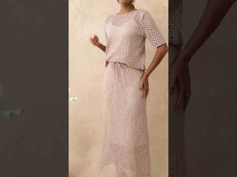Hollow Out Rolled Hemline Drawstring Knit Maxi Skirt in Dusty Pink