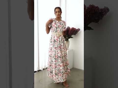 Blushing Pink Floral Eyelet Embroidered Maxi Dress