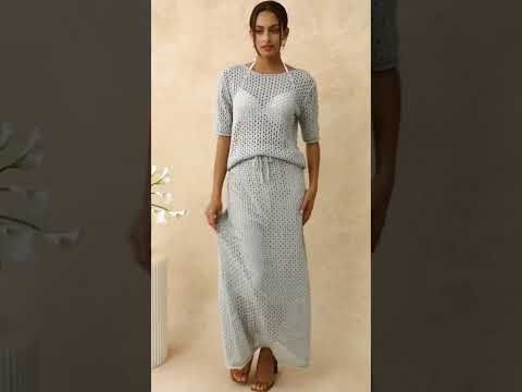 Hollow Out Rolled Edge Knit Top in Light Blue