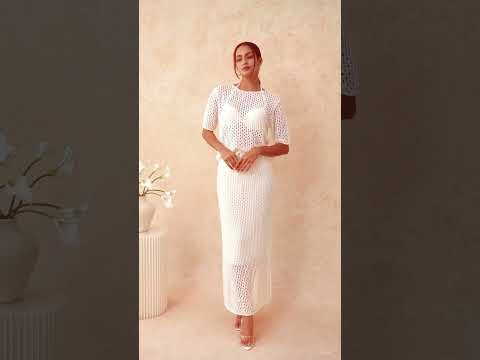 Hollow Out Rolled Edge Knit Top in Ivory