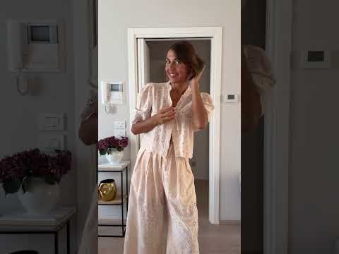 Sunflower Eyelet Embroidered Puff Sleeve Top and Pants Set in Cream