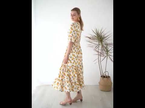Summer Lemon Print Frilling Wrapped Dress