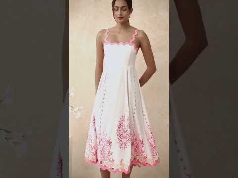 Pinky Wavy Floral Tie-Back Bowknot Cami Dress