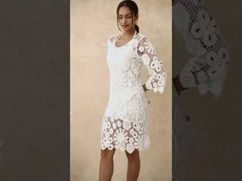 Floral Cutwork Grid Crochet Cover Up Dress in White