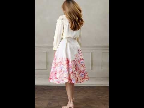 Rhinestone 3D Flowers Organza Spliced Satin Top in Cream