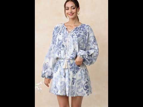 Ornate Petals Tassel String Dolly Top and Shorts Set in Blue