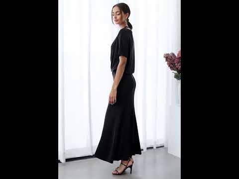 Halter Neck Cutout Wrap Knit Twinset Dress in Black