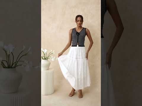 Daisy Era Embroidery Cotton Maxi Skirt in White