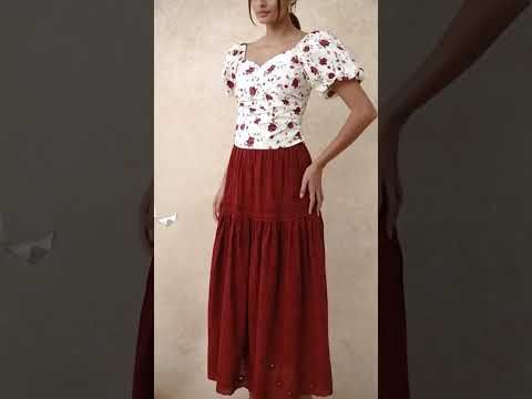 Daisy Era Embroidery Cotton Maxi Skirt in Red