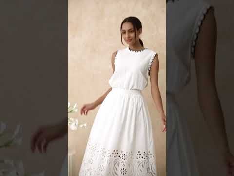 Artistic Floral Cutwork Cotton Midi Skirt