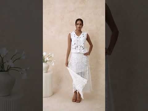 Blooming Floral Open-Knit Crochet Asymmetric Maxi Skirt