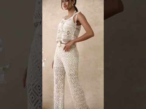 Diamond Cutwork Scalloped Hem Pants