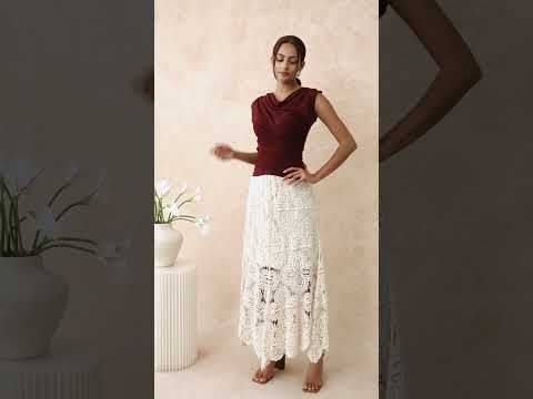 Romantic Floral Open-Knit Crochet Asymmetric Maxi Skirt