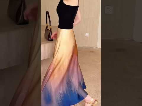 Ombre Dyeing Satin Flare Skirt