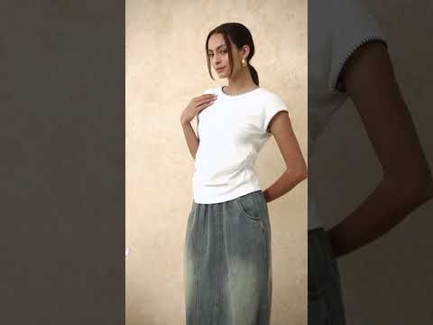 Whipstitch-Trimmed Ruched Side Top in White