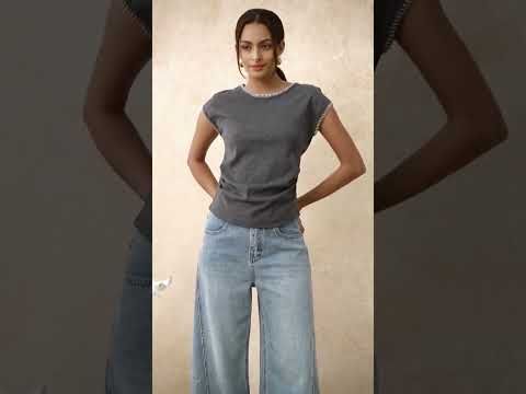 Whipstitch-Trimmed Ruched Side Top in Smoke