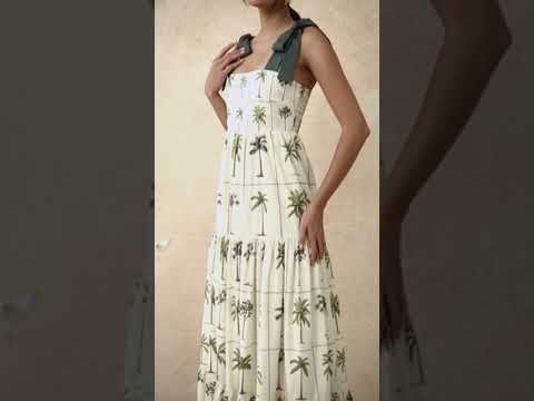 Tropical Tree Tie-Shoulder Cami Maxi Dress