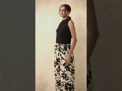 Inky Floral Bowknot Waist Pants