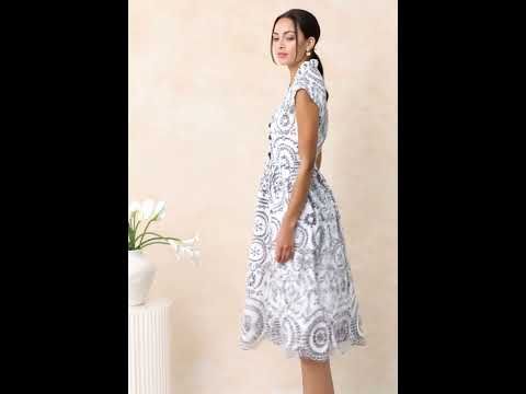 Sunny Poise Navy Embroidered Belted Midi Dress