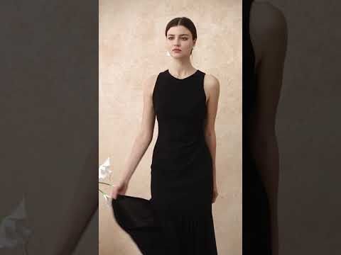 Mesh Spliced Hem Sleeveless Maxi Dress in Black