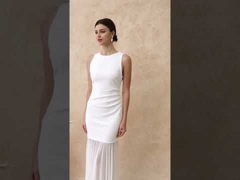 Mesh Spliced Hem Sleeveless Maxi Dress in White
