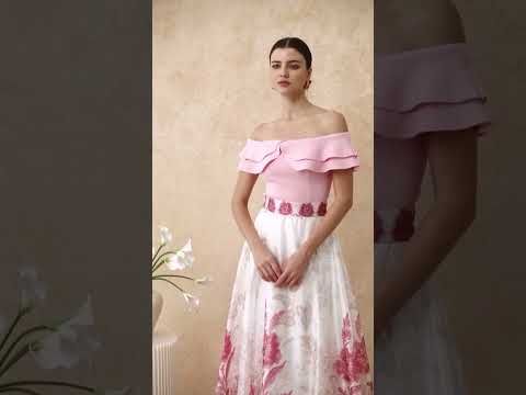 Sketch Pink Floral Half Elastic Waistband A-Line Maxi Skirt