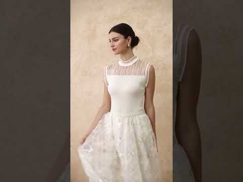 Floral Applique Sequin-Embellished Mesh Tulle Skirt in Light Blue