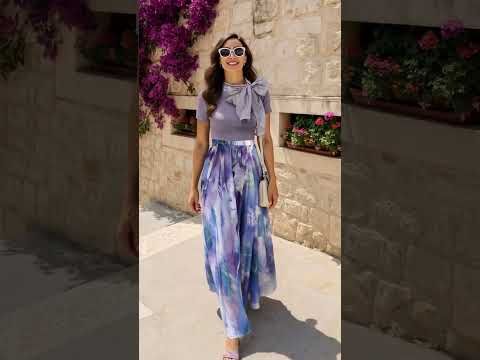 Organza Self-Tie Bowknot Short Sleeves Knit Top in Lavender