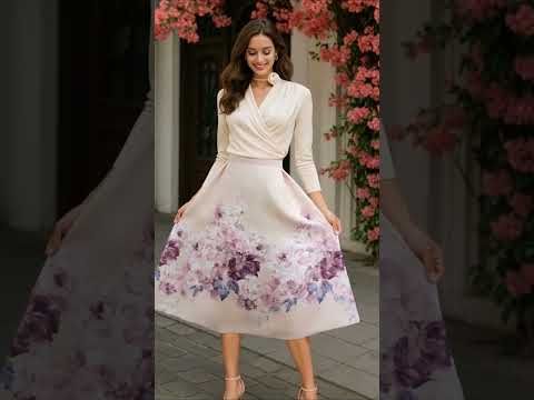 Lavender Peony Print Embossed Midi Skirt