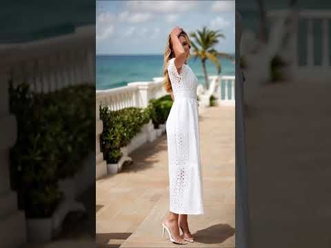 V-Neck Embroidered Eyelet Puff Sleeve Maxi Dress