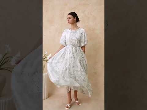 Green Tile Printed Shell Pendant Neckline Maxi Dolly Dress