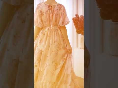 Hydrangea Printed Shell Pendant Neckline Maxi Dolly Dress