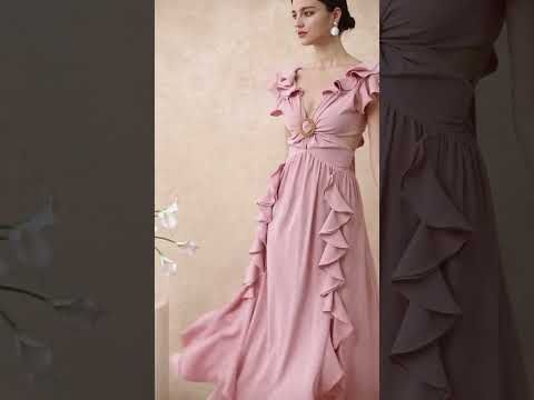 Cascade Ruffle O-Ring Tie-Back Maxi Dress in Pink