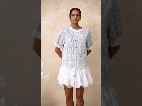 Lace Ruffle Asymmetric Chiffon Mini Skirt in White