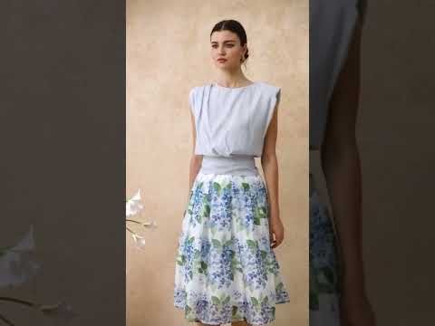 Shimmery Blue Wisteria Pleated Organza Midi Skirt