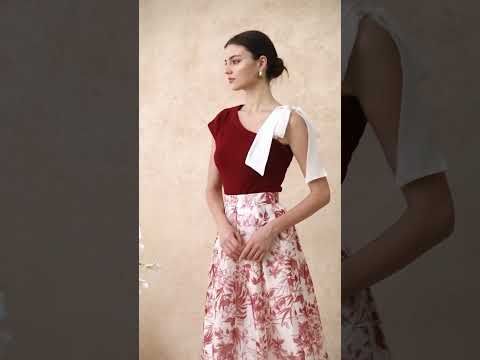 Organza Bow Accent One-Shoulder Slanted Top in Red